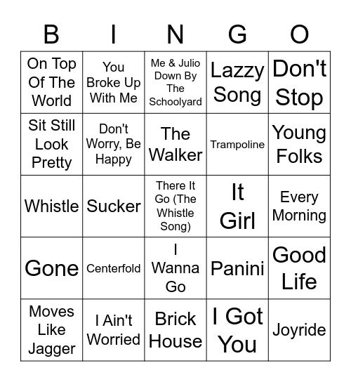 Whistle Songs Bingo Card