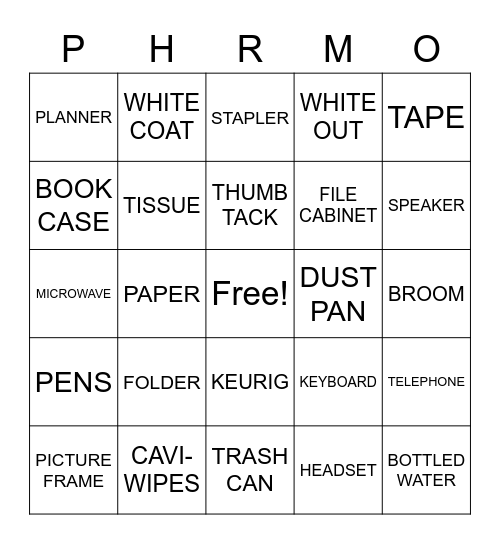 PHRMO Bingo Card
