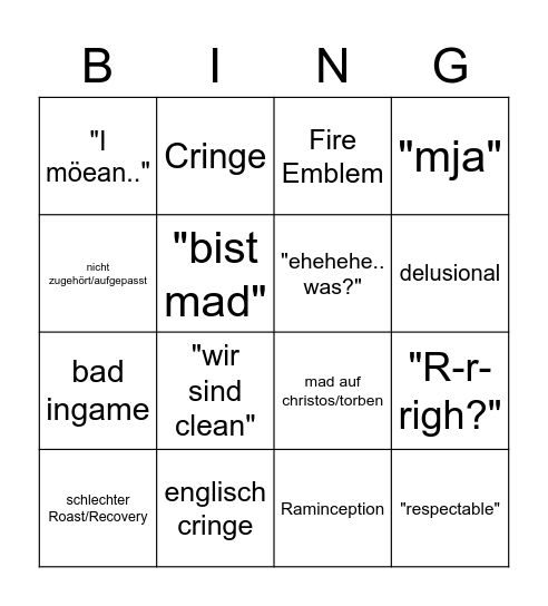 Bois bingo Card