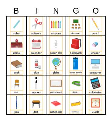 Classroom Objects - Portugues Bingo Card