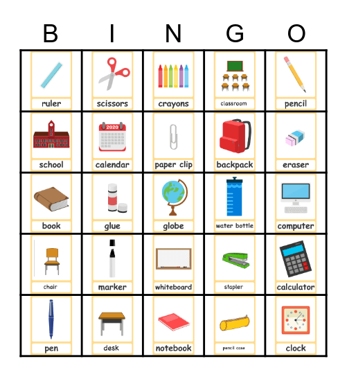 Classroom Objects - Portugues Bingo Card