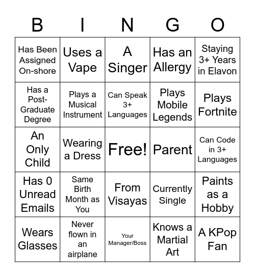 Human Bingo Card