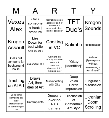 Marty Bingo Card