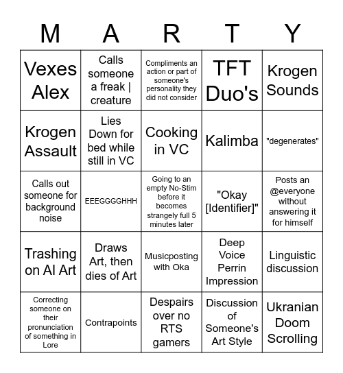 Marty Bingo Card