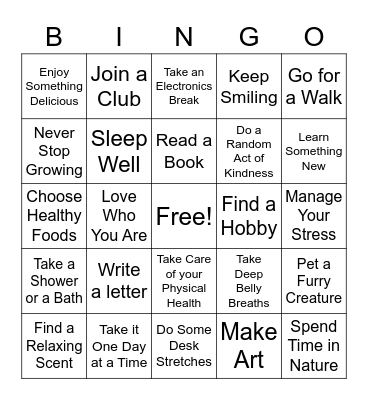 Self-Care Bingo Card