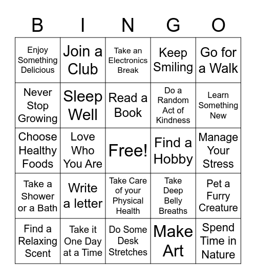 Self-Care Bingo Card