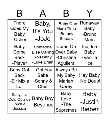 "Baby" Bingo Card