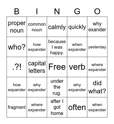 Expanders Bingo Card