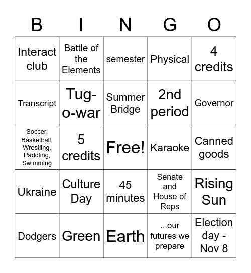 Current Events 10/2022 Bingo Card