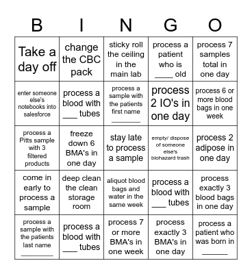 LAB Bingo Card