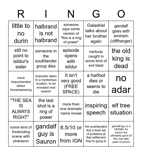 THE RINGO POWER Bingo Card