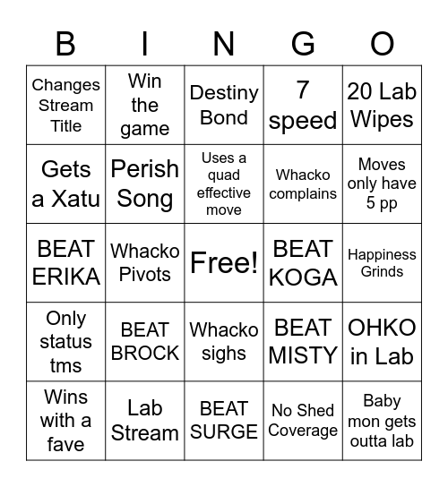 WHACKO BINGO Card