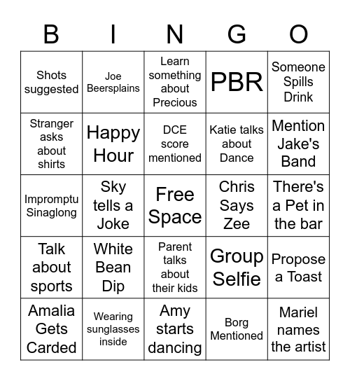 Borg Pub Crawl Bingo Card