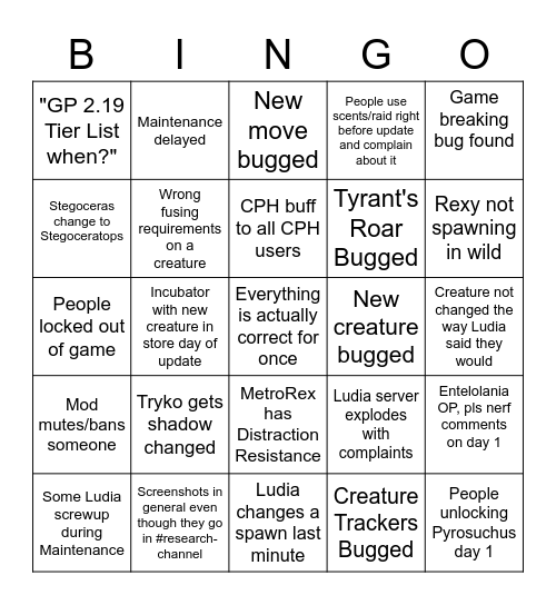 JWA 2.19 Update Day Bingo! Bingo Card