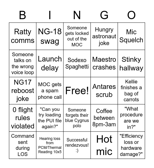 NG-18 Bingo Card
