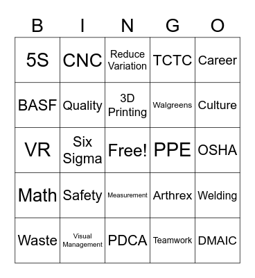Manufacturing Bingo Card