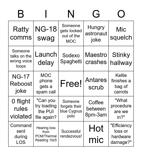 NG-18 Bingo Card