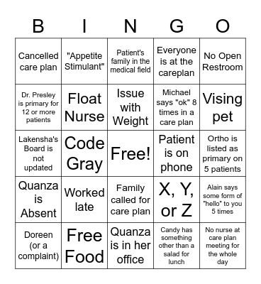 SNF BINGO Card