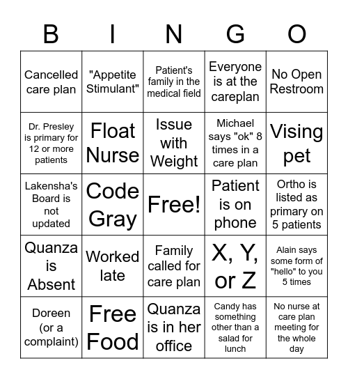 SNF BINGO Card