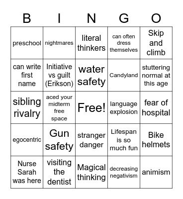 Preschoolers! Bingo Card