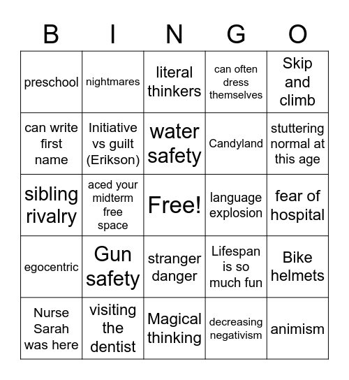 Preschoolers! Bingo Card