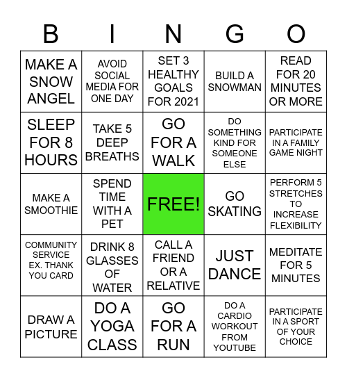 HEALTHY HABITS Bingo Card