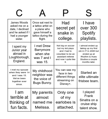 CAPS Fun Fact Bingo Card