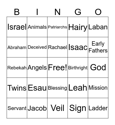Isaac and Rebekah, Esau and Jacob Bingo Card