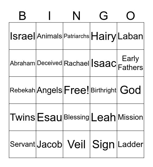 Isaac and Rebekah, Esau and Jacob Bingo Card