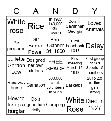 Juliette Candy Bingo Card