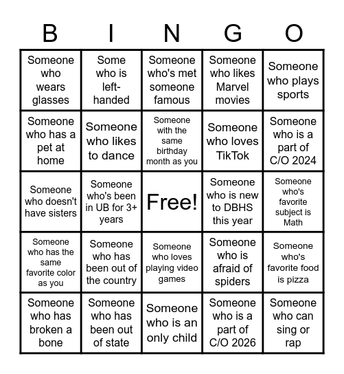 Human Bingo Card