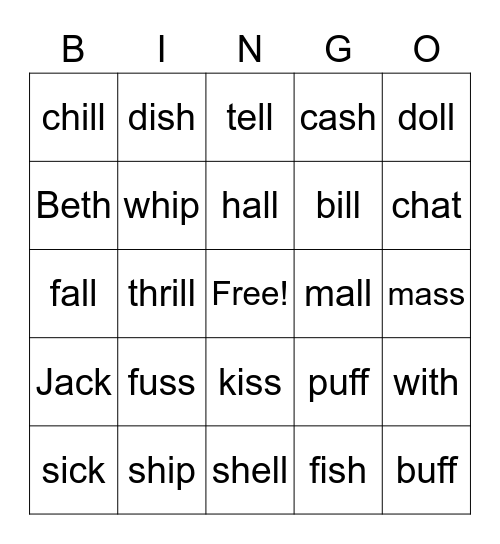 digraph and doubles Bingo Card