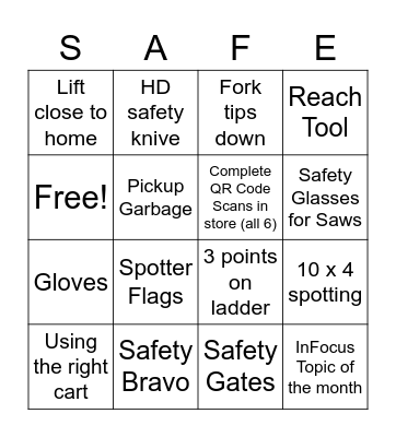 Infocus Safety Bingo (SAFE) Bingo Card