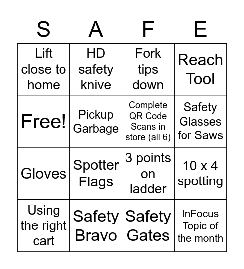 Infocus Safety Bingo (SAFE) Bingo Card