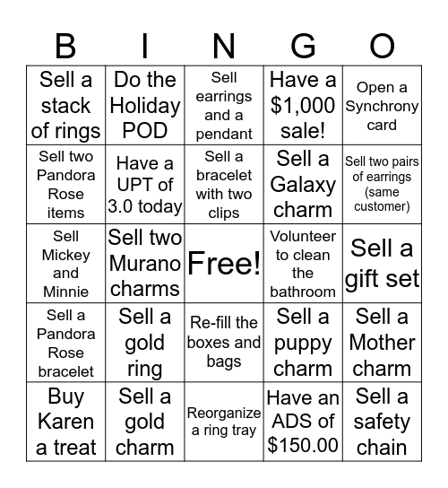 Pandora  Bingo Card