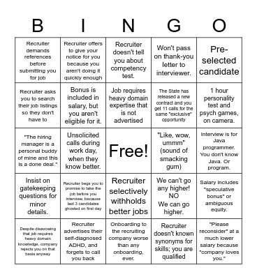 Recruiter Bingo Card
