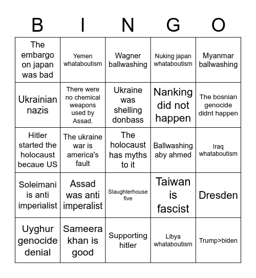 Tracey-Vaush debate Bingo Card