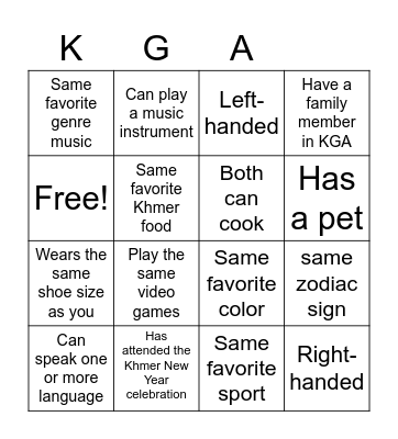 Get - to - know - U (2 per square) Bingo Card