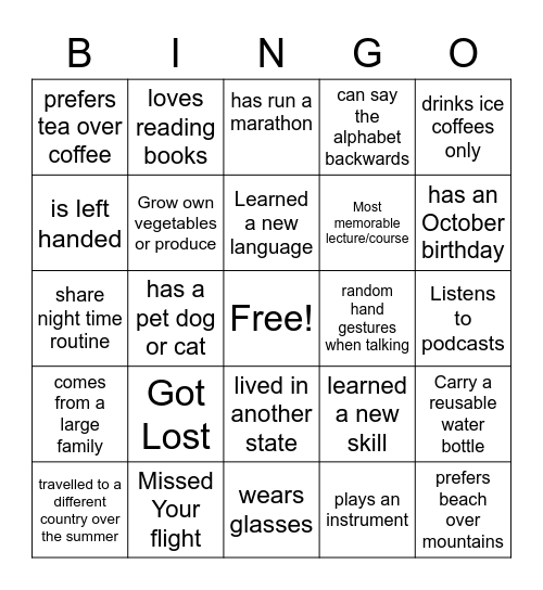 POIR Faculty & Undergraduate Student Picnic Bingo Card