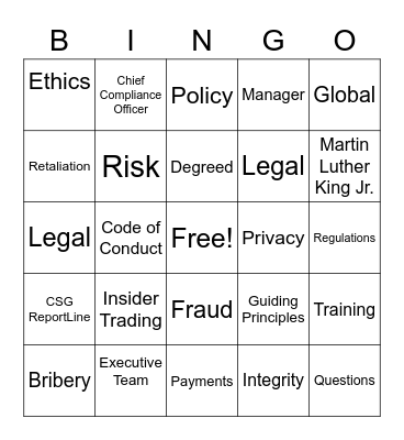 COMPLIANCE WEEK BINGO Card