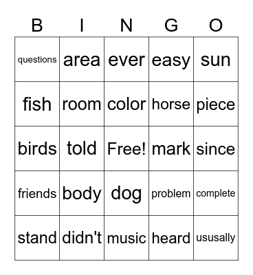 Fry Words-Fourth Hundred-1 Bingo Card