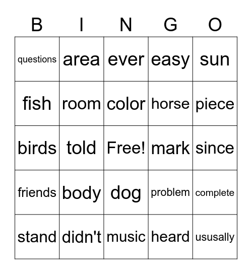 Fry Words-Fourth Hundred-1 Bingo Card