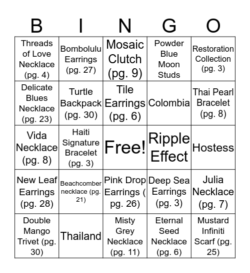 Trades of Hope Bingo Card