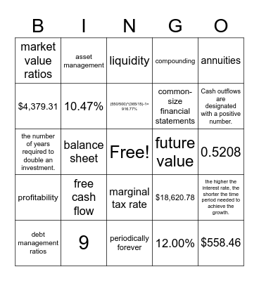 Intro to Finance Ch 2-5 b Bingo Card