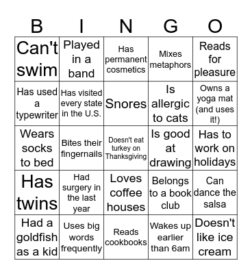 OLV People Bingo Card