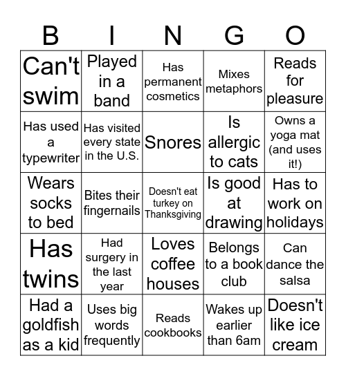 OLV People Bingo Card