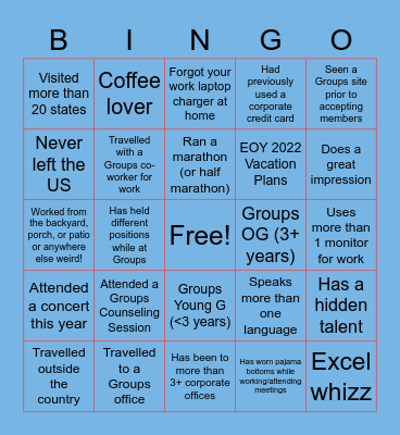 Groups Bingo! Bingo Card