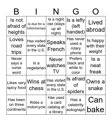 OLV People Bingo Card