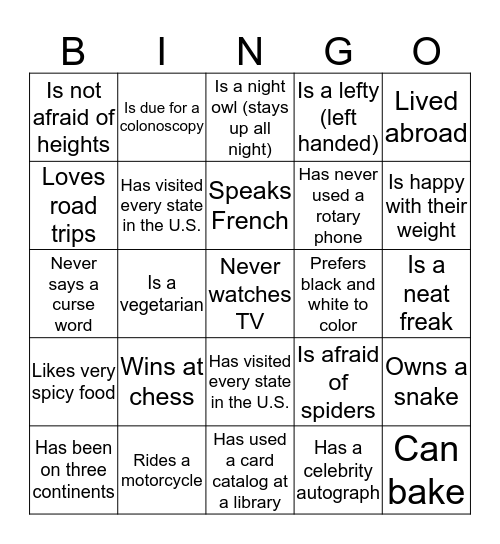 OLV People Bingo Card