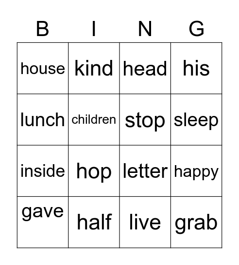 spelling words Bingo Card